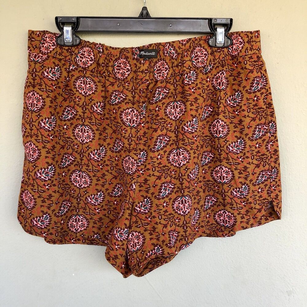 Madewell Shorts Women L Brown Pink Boho Print Pull On Beach Resort Coastal Beach - Picture 1 of 11